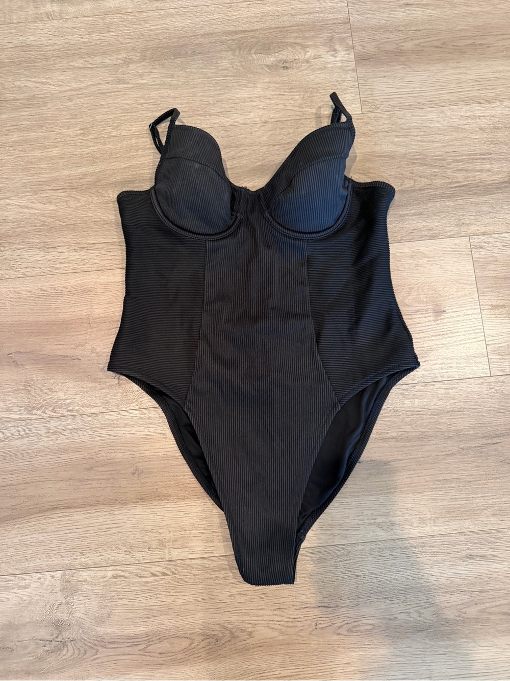 Old Navy Black Ribbed One-Piece Swimsuit with Molded Cups